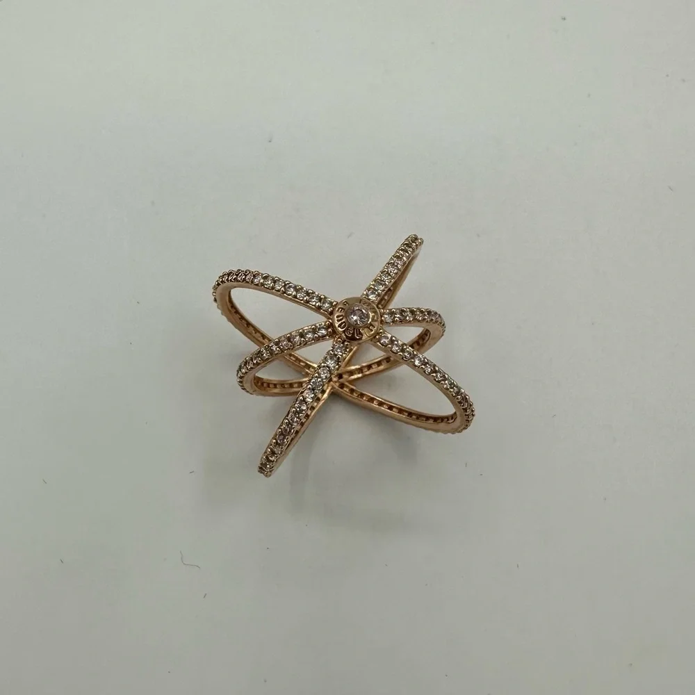 Henri Bendel Luxe Pave Orbital Cuff Ring Rose Gold size 7